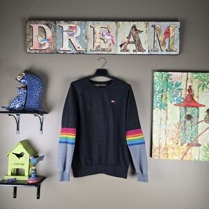 Aviator Nation VERY RARE Rainbow Stitched 7 Stripe Sweatshirt Black Gray Medium